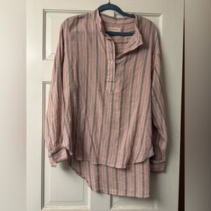 Lucky Brand Womens Striped Half Button Up Loose Tunic Top